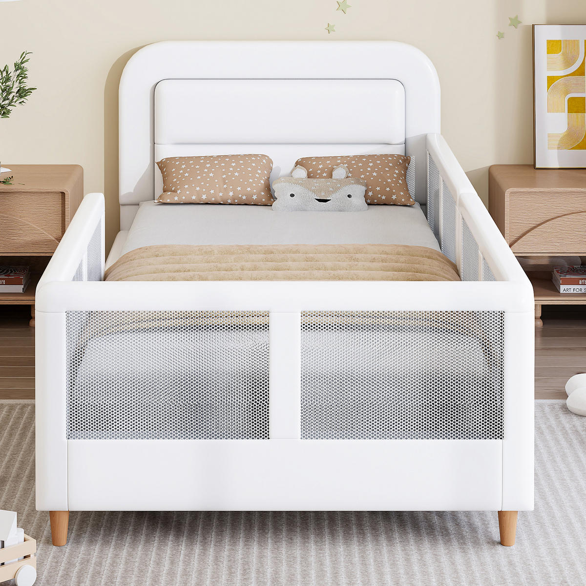 POLSTERBETT 90x200 cm Sicherheitsgeländer weiß - Weiß, Holzwerkstoff (90/200cm) - LEBENLANG