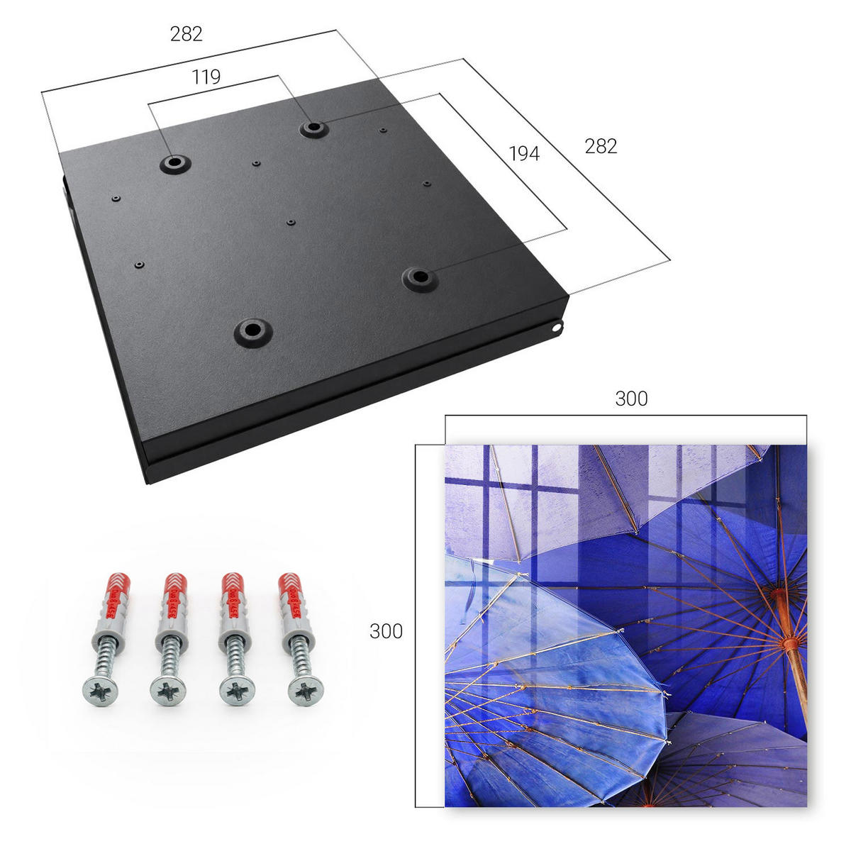 SCHLÜSSELBOX Schwarz 30x30 cm- Türöffnung nach rechts - Blaue Regenschirme - Blau, Metall (30/30/5cm) - TULUP