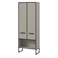 HOCHSCHRANK schwarz, sand 59 cm, Badschrank mit Soft-Close - Sandfarben/Schwarz, Holzwerkstoff/Metall (59/159/32cm) - Inn.Furn