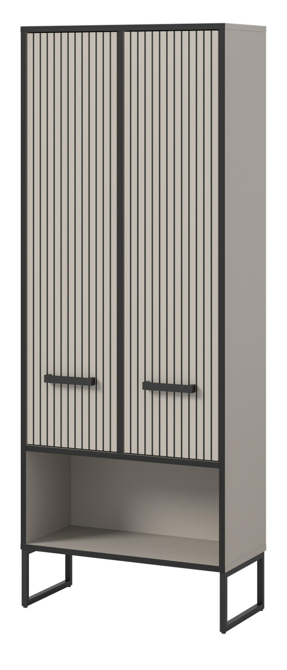 HOCHSCHRANK schwarz, sand 59 cm, Badschrank mit Soft-Close - Sandfarben/Schwarz, Holzwerkstoff/Metall (59/159/32cm) - Inn.Furn