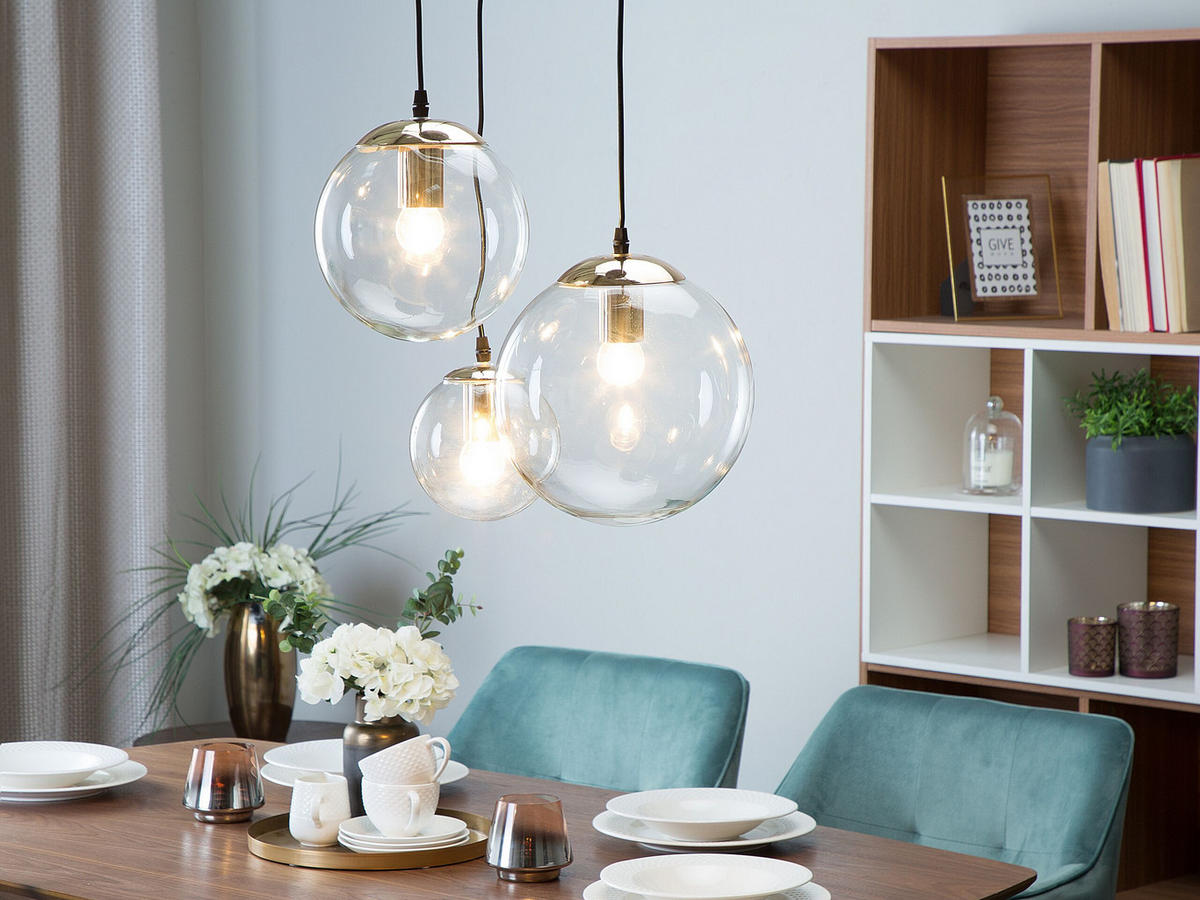 HÄNGELEUCHTE 3er-Set Ladon 25-25/20-20/15-15/108 cm - Transparent, Glas (25/25/108cm) - Beliani