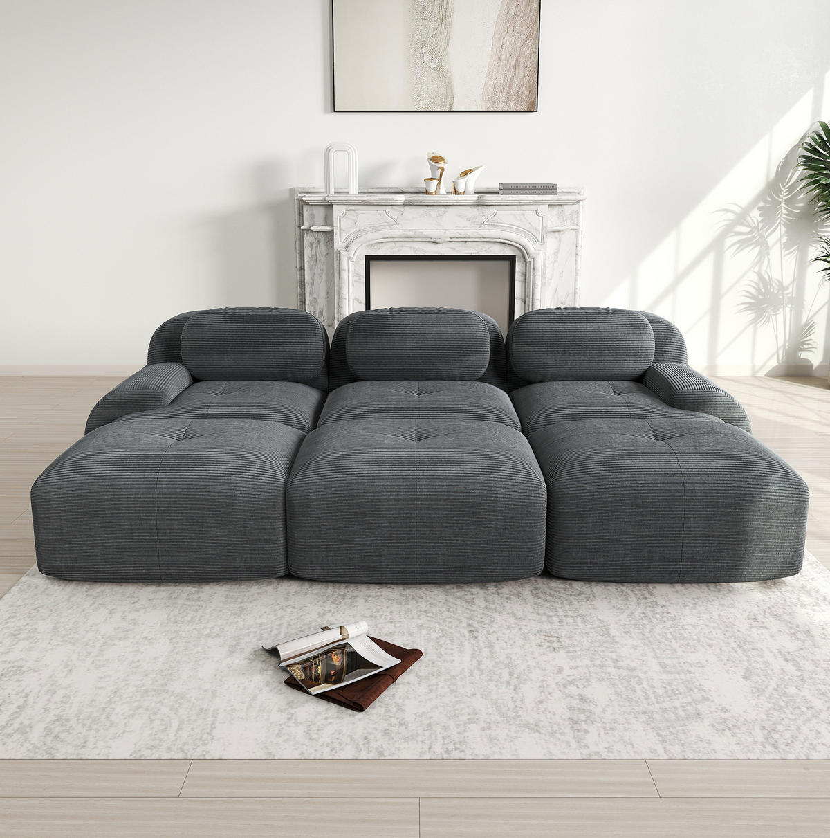 ECKSOFA modular rahmenlos Cord Grey - Grau, Kunststoff (178/75/298.1cm) - Meubliv