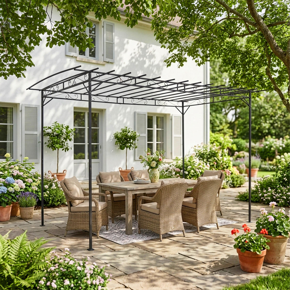 PERGOLA Svart pulverlackerat stål 215x320x190 cm - Svart, Metall (320/215/190cm) - Relaxdays