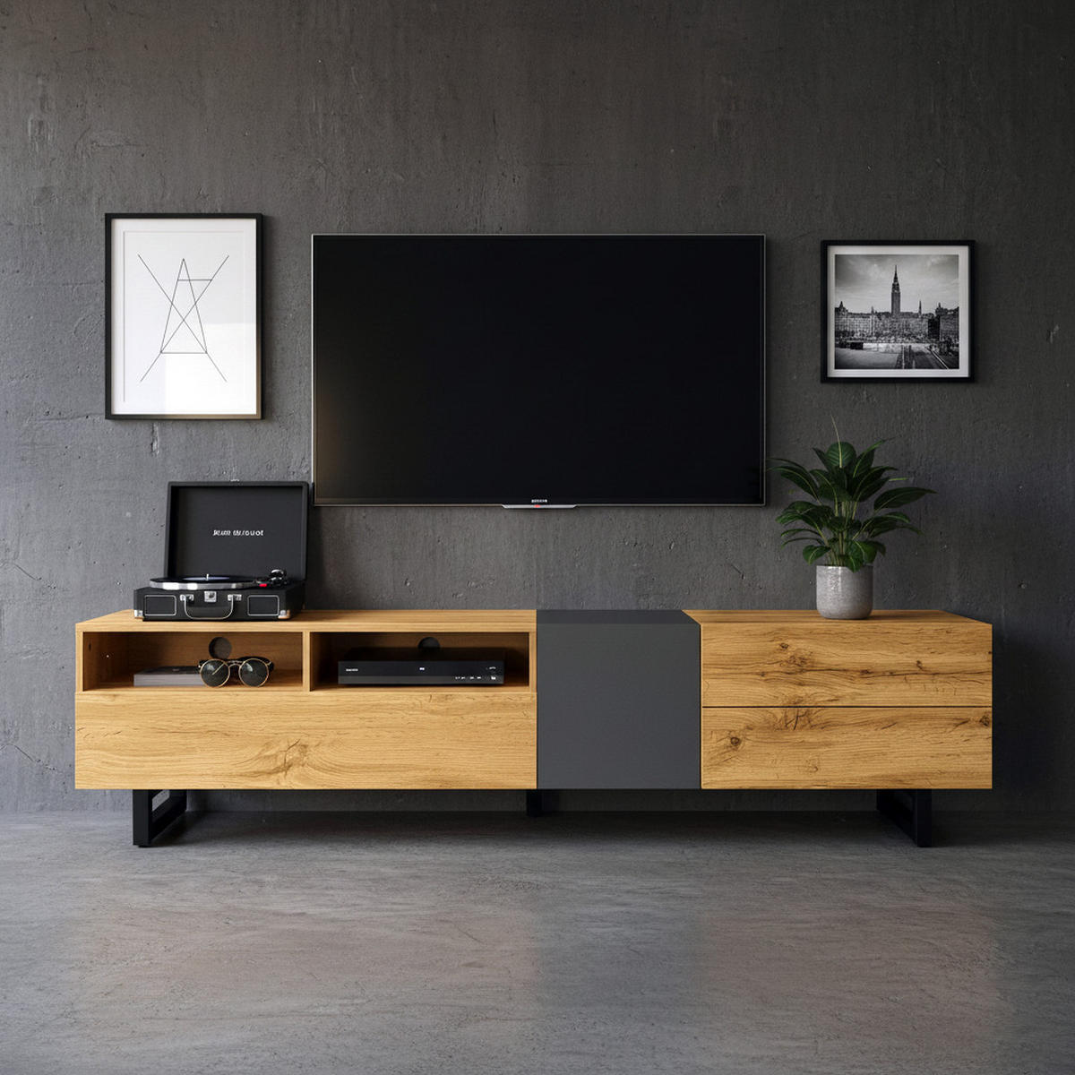 SIDEBOARD Industrieller Stil 170 /36.5/ 42 cm - Eichefarben, Holzwerkstoff (170/42/36.5cm) - Urban Meuble