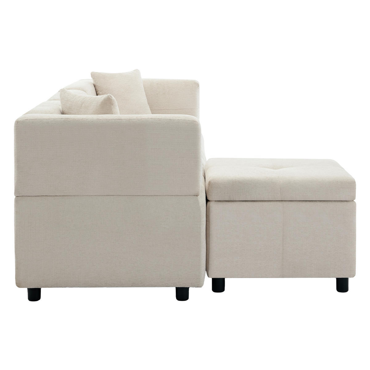 3-SITZER Ecksofa Chenille mit Stauraum-Fußhocker und 2 Kissen 204/126/69 cm Beige - Beige, Kunststoff/Textil (126/204cm) - Redom