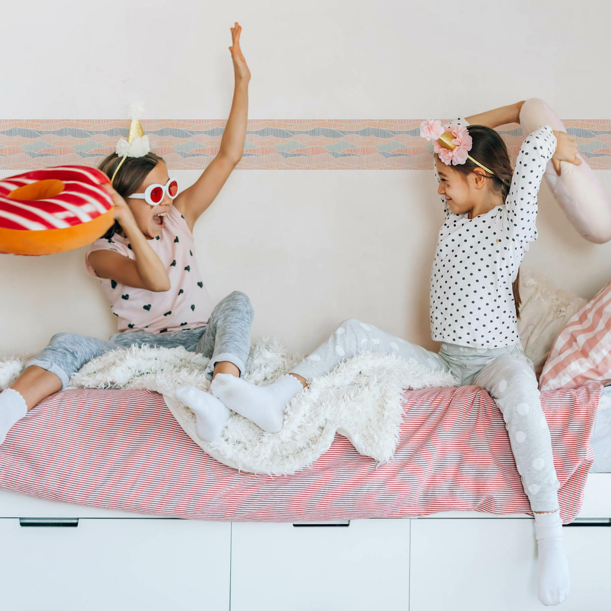 TAPETENBORDÜRE selbstklebend ABSTRAKTION Streifen Boho Stil - Blau/Rosa, Papier (10/300/300cm) - Muralo