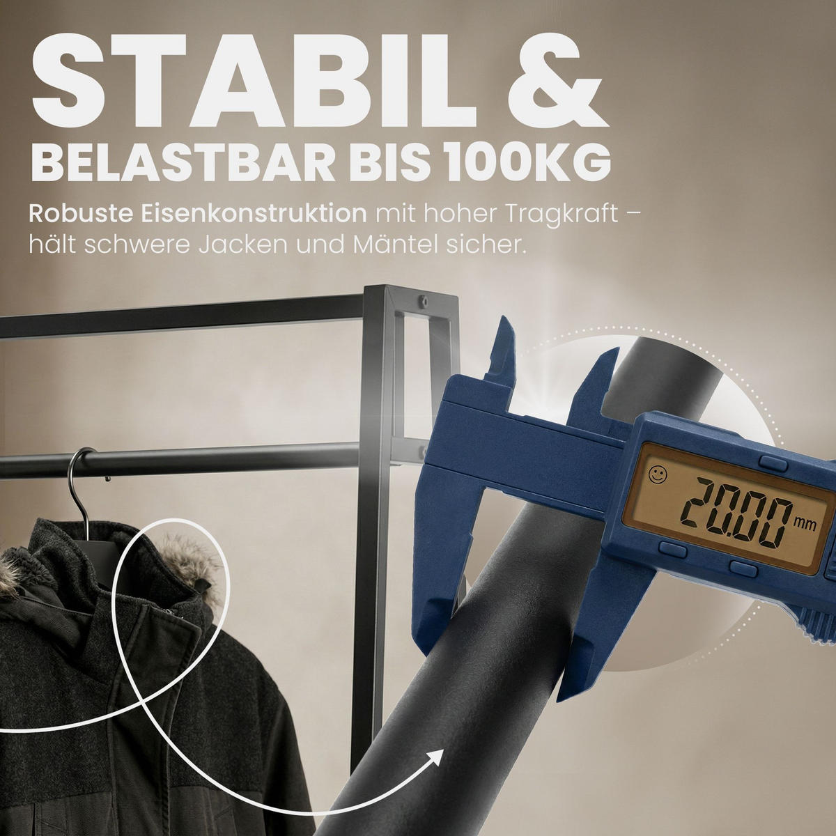 KLEIDERSTÄNDER 150 cm-silber-Metall - Schwarz, Metall (150/150/35cm) - CLP