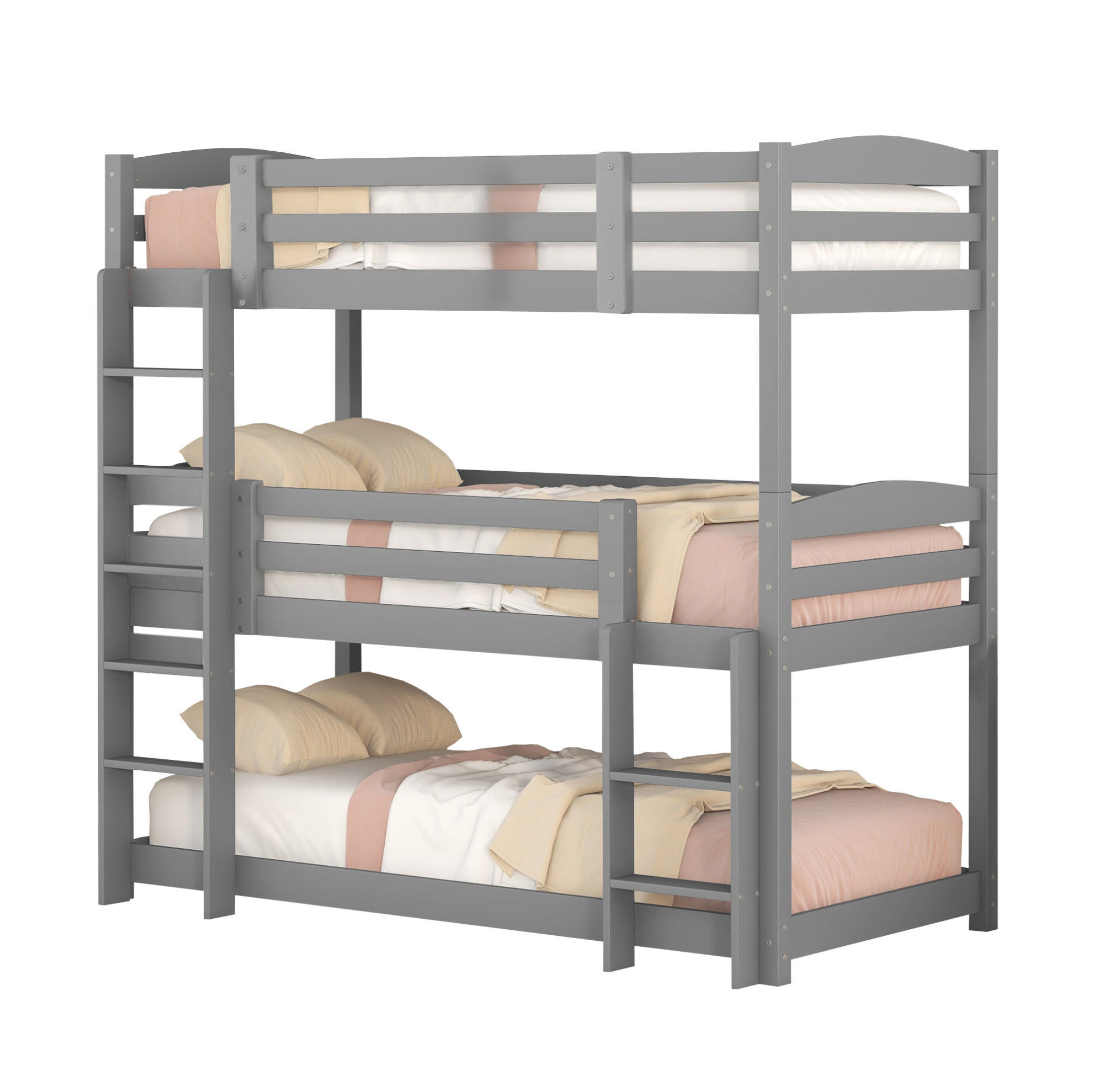 OKWISH PATROVÁ postel 90/200 cm šedá z borovice a MDF se dvěma žebříky pro děti