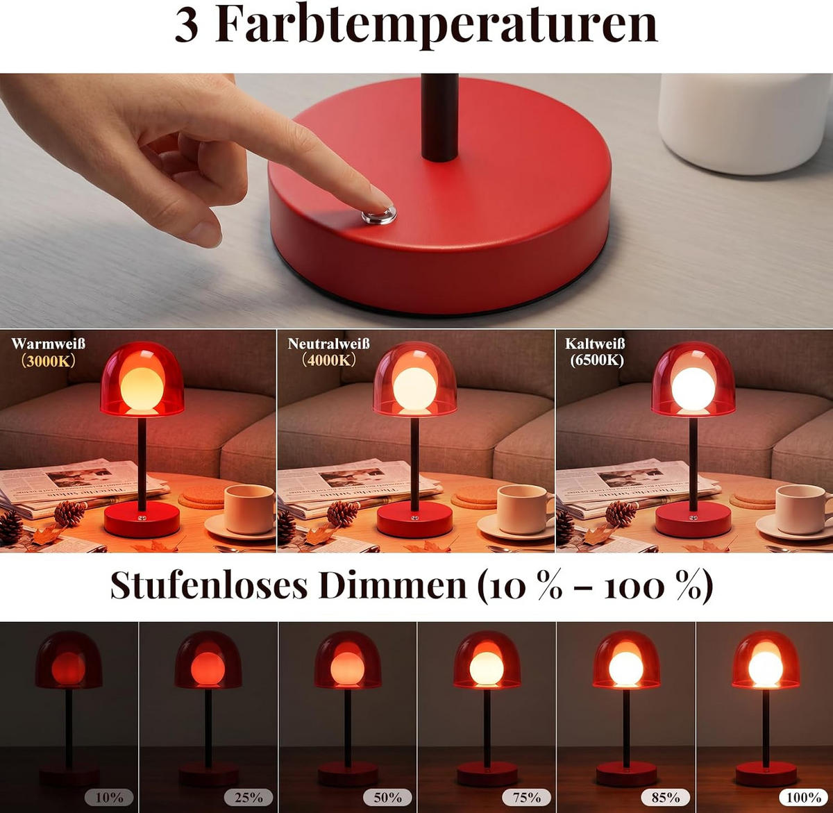 LED Schreibtischlampe 12/12/27cm - Rot, Metall (12/12/27cm) - Nettlife
