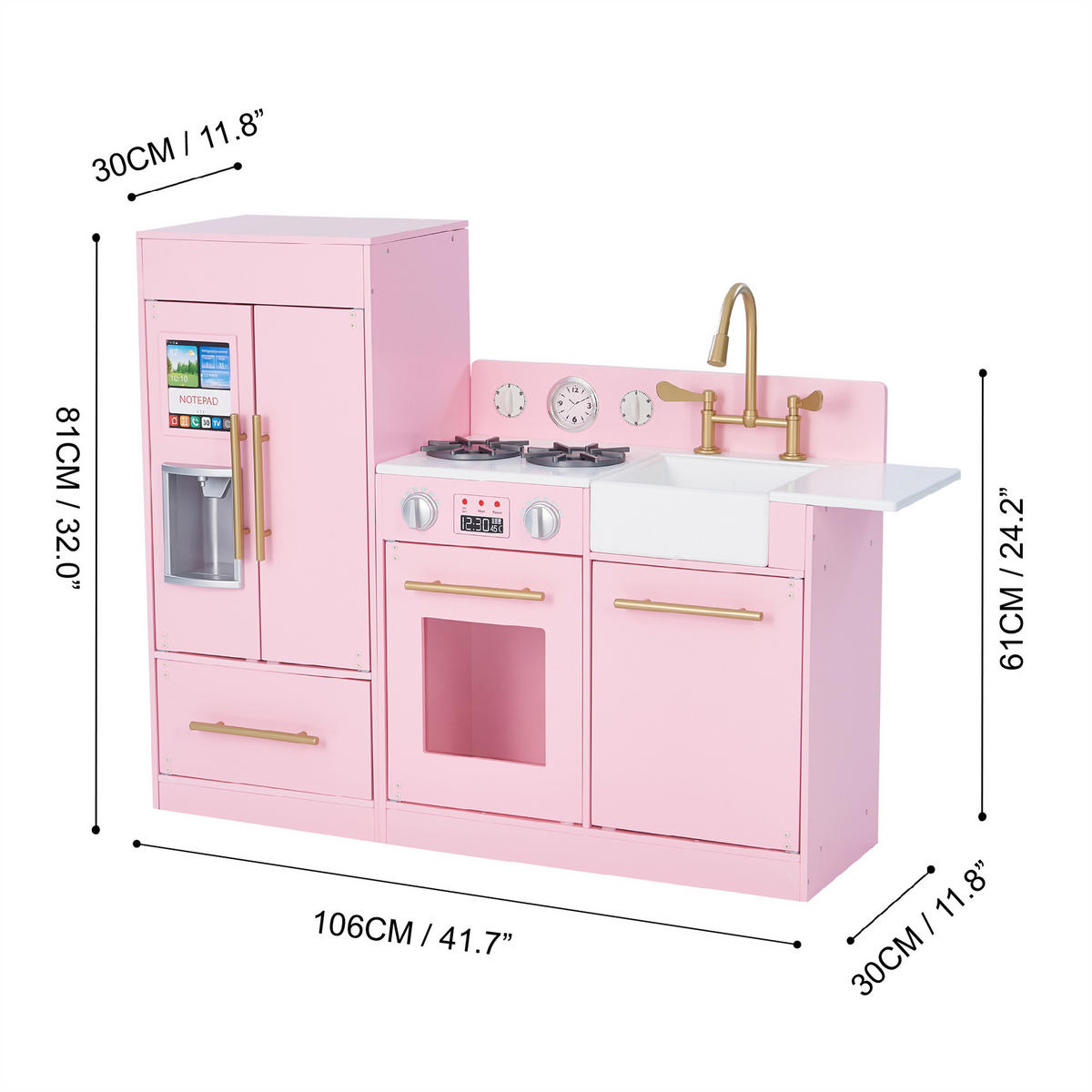 KINDERKÜCHE Spielküche, Rosa, 81cm - Pink, Holzwerkstoff (106/30/81cm) - Teamson Kids