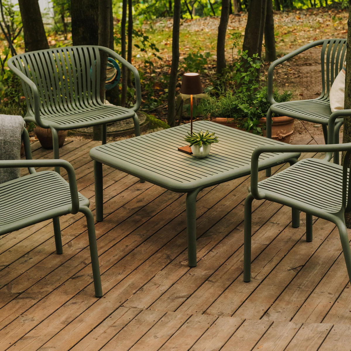 GARTEN ESSGRUPPE FICCARI, Gartenmöbel-Set 3-tlg, Olive - Olivgrün, Kunststoff - KONSIMO®