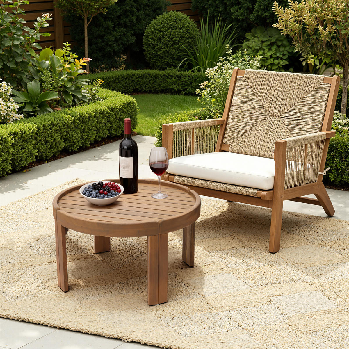 OUTDOOR Couchtisch | Ø70 x H40 cm - Braun, Holz (70/70/40cm) - Hometopia