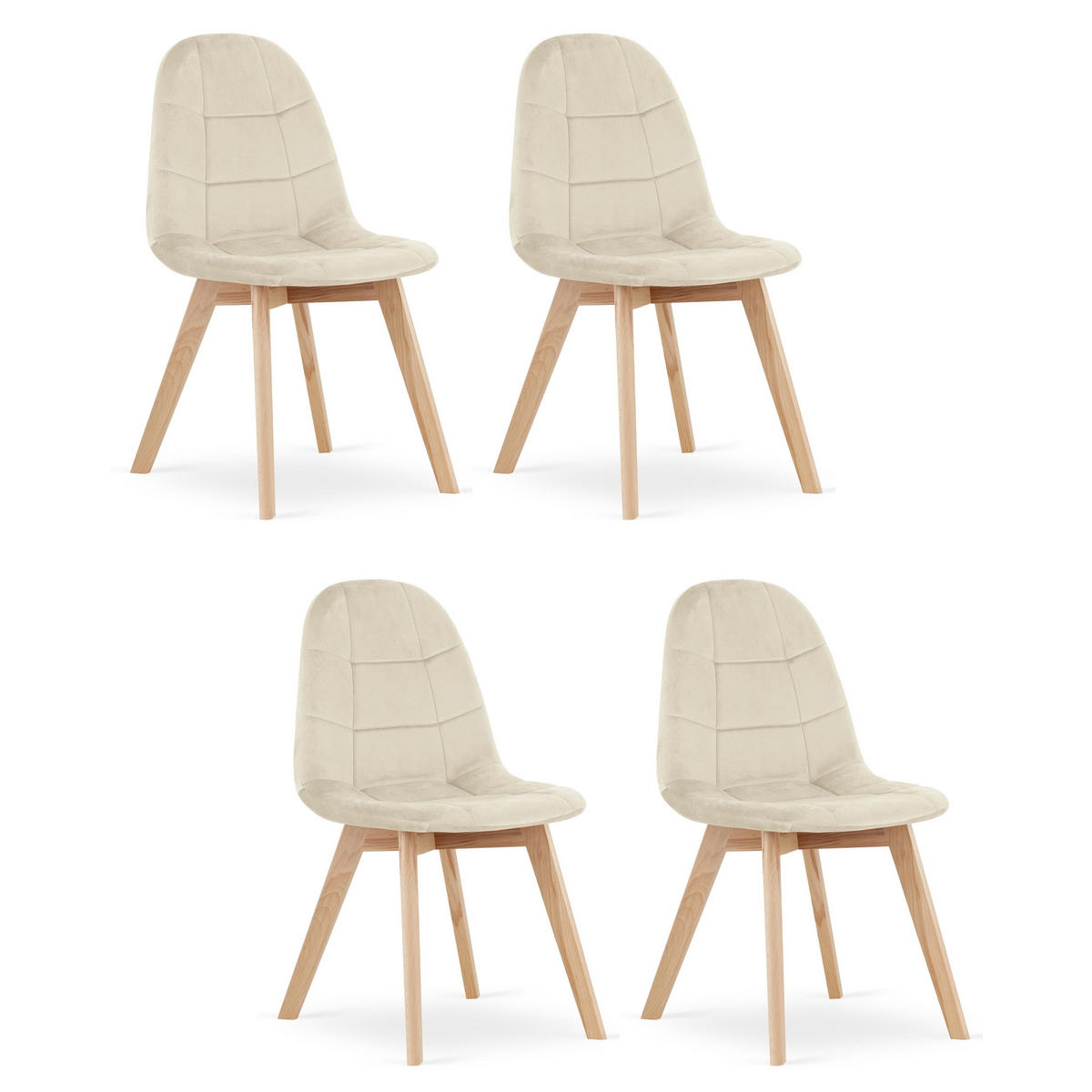 STUHL SORANO 4-er Set, Beige, mit Samtstoff gepolstert - Beige, Holz/Textil (45/82/54cm) - Komodee