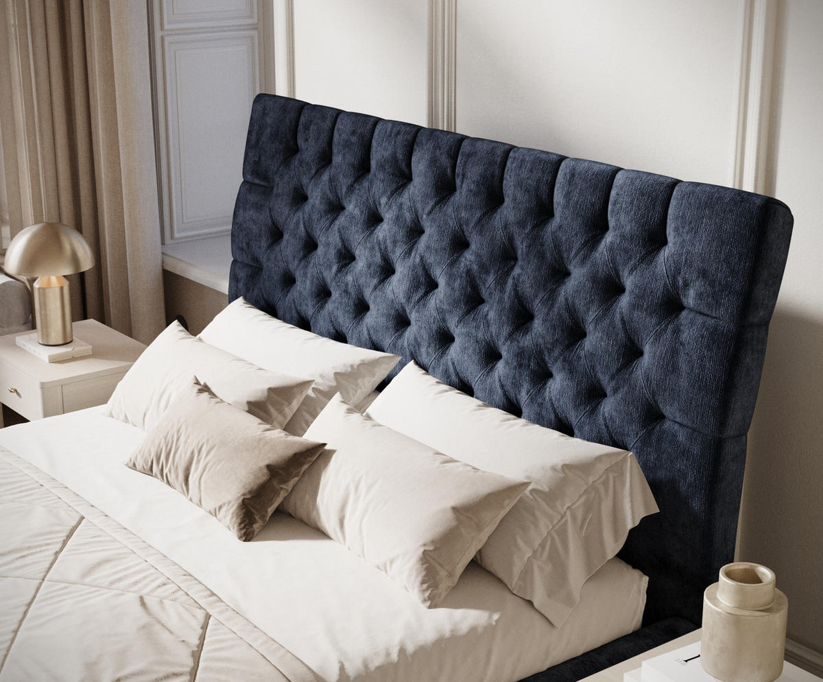 POLSTERBETT Vezzola Marineblau 180/200 cm im Chenille-Stoff - Schwarz/Naturfarben, Holz/Holzwerkstoff (180/200cm) - Maison de Reve