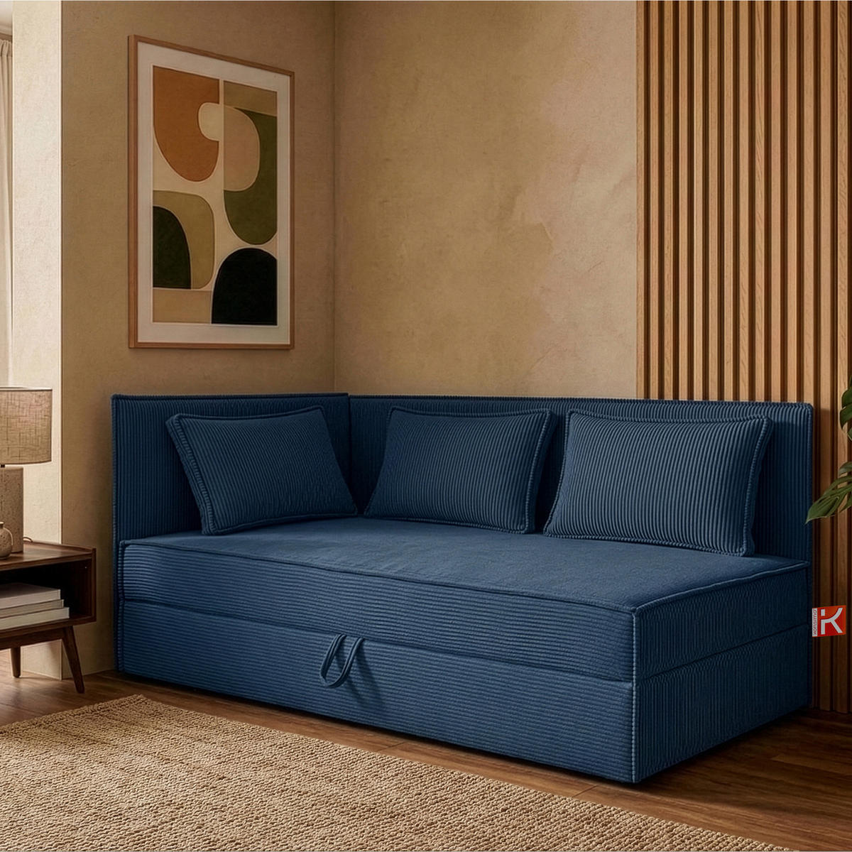 JUGENDBETT ROTI Einzelbett mit Bettkasten, 90x200cm, Bett mit Bonellmatratze, mit Rückenlehne - Schwarz/Dunkelblau, Holz/Holzwerkstoff (92/200cm) - KONSIMO®