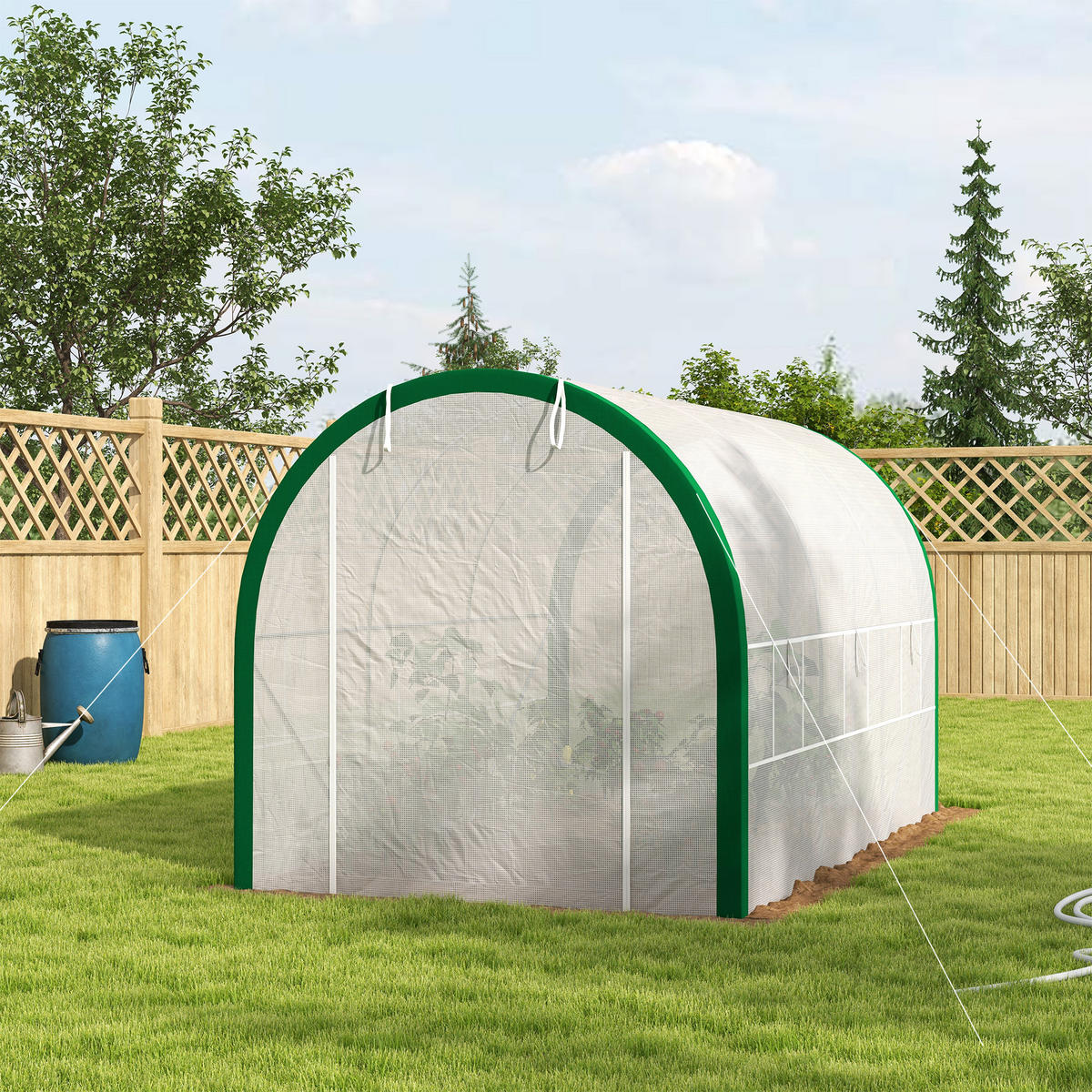 FOLIENGEWÄCHSHAUS mit Rolltür mit Fenster, Verzinkter Stahl, PE, Polyester, Weiß - Weiß, Kunststoff/Metall (210/210/358cm) - Outsunny