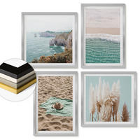WANDBILDER 4er Set - 50x50 cm & 40x60 cm Silberner Rahmen - Strandwellen Grashut - Silberfarben, Kunststoff (50/50cm) - ArtPrintCave