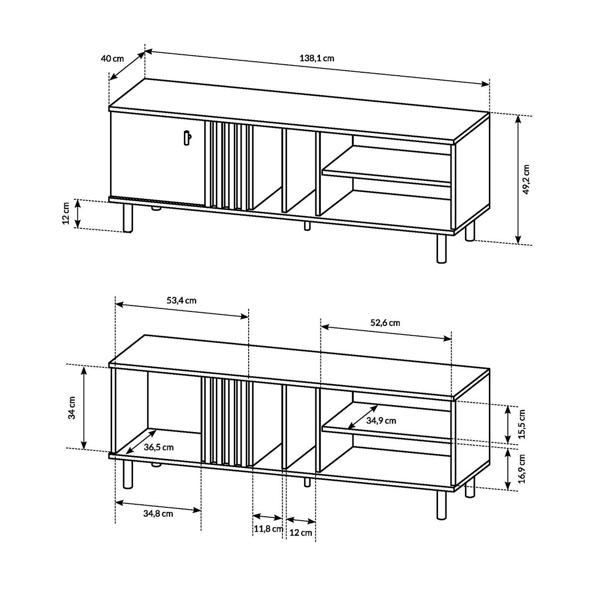 TV-ELEMENT MANDAL RTV1 MDF-Leiste Eiche Eiche - Eichefarben/Braun, Glas/Holzwerkstoff (138/49/40cm) - Komodee