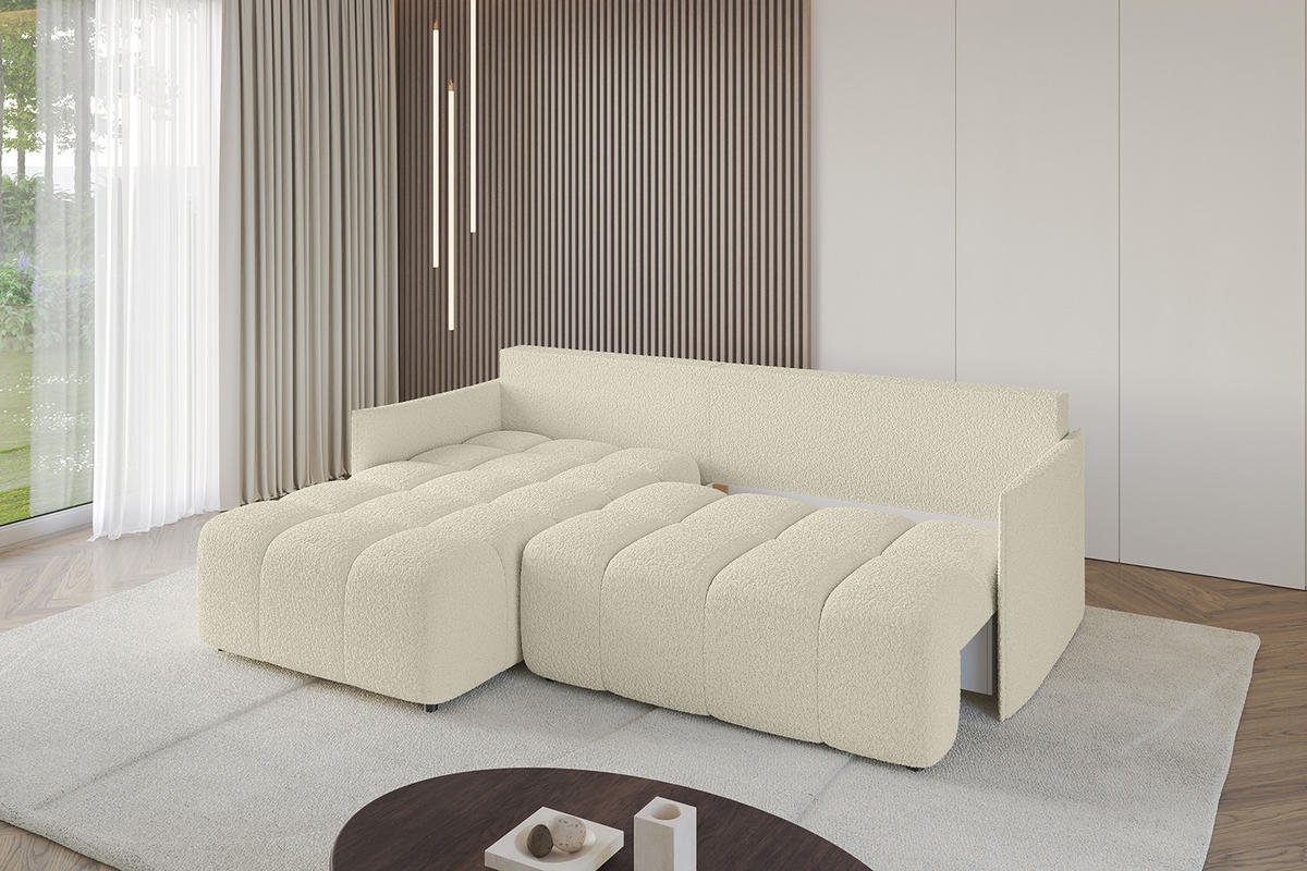 ECKSOFA Ottomane links LONLI-L 251x189x68 Creme Bouclé - Creme, Holzwerkstoff/Kunststoff (251/189cm) - ALTDECOR