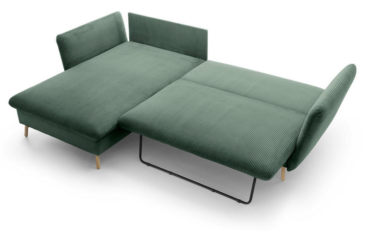 ECKSOFA Savona L-Form 260 cm, Cordstoff, Links, Grün - Grün, Holz (258/167cm) - Emporius