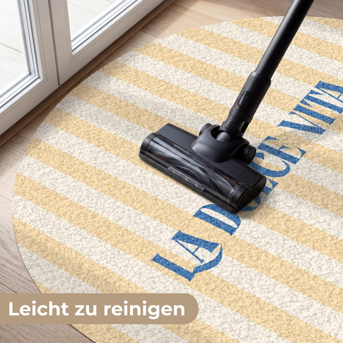 FUSSMATTE Blau – Gelb – Streifen – La Dolce Vita 120x120 cm - Hellgelb, Kunststoff (120/0.4cm) - MuchoWow