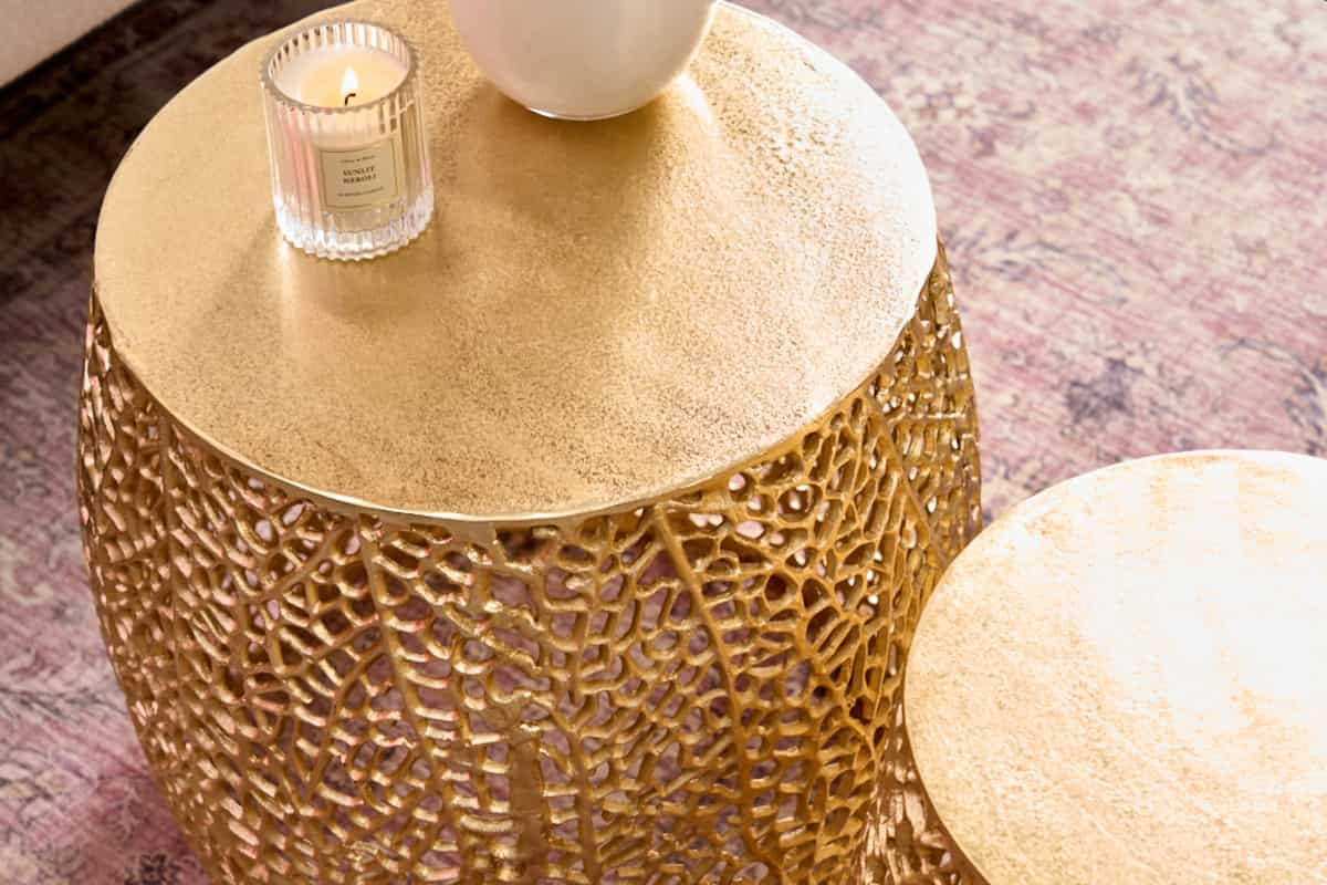 COUCHTISCH 2er Set ABSTRACT LEAF rund Gold 45cm - Goldfarben, Metall (45/45/42cm) - riess-ambiente