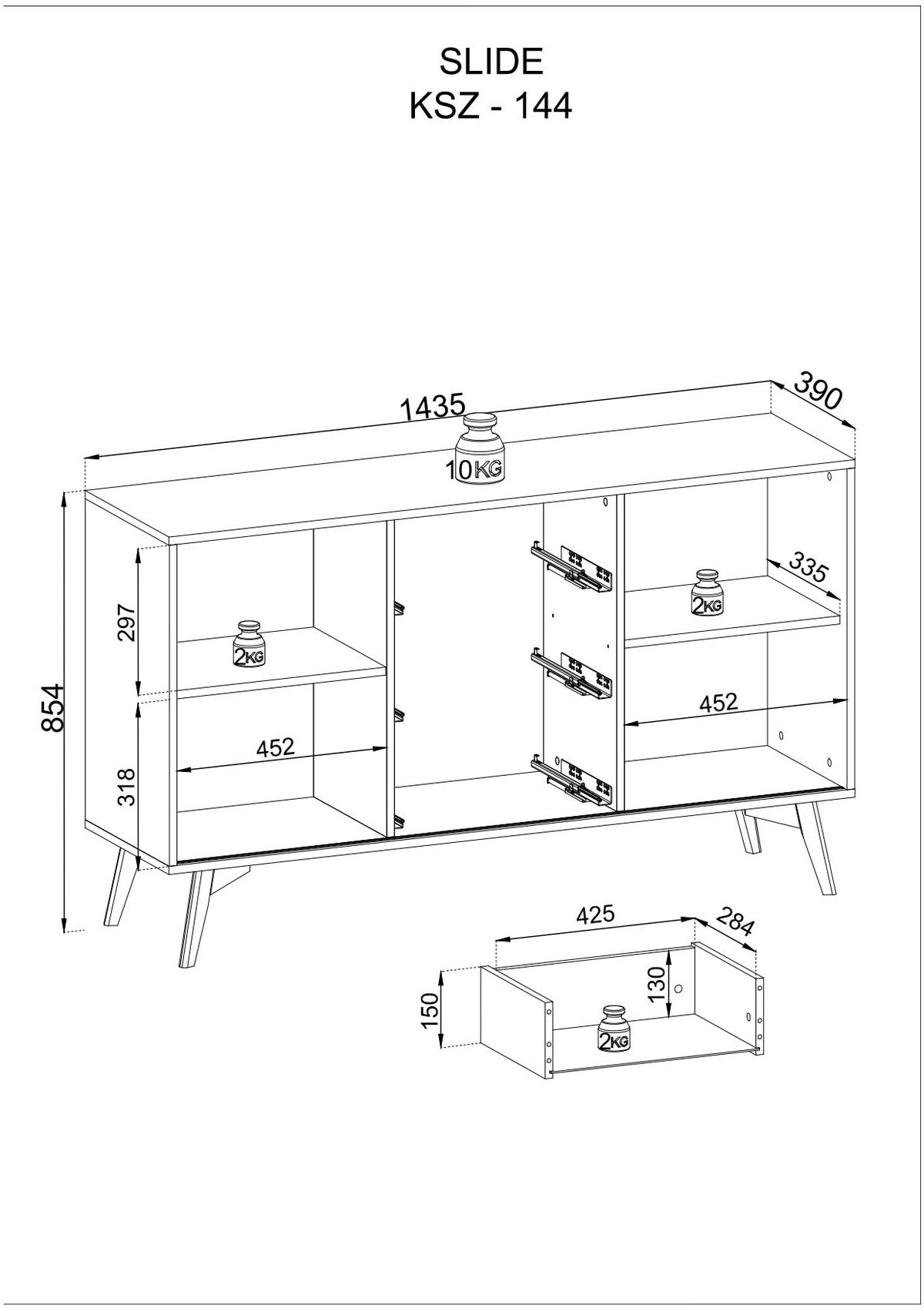 WOHNZIMMER Set 3-tlg. – Slide – Eichefarben - Eichefarben, Holzwerkstoff (180/54/39cm) - hi-markt