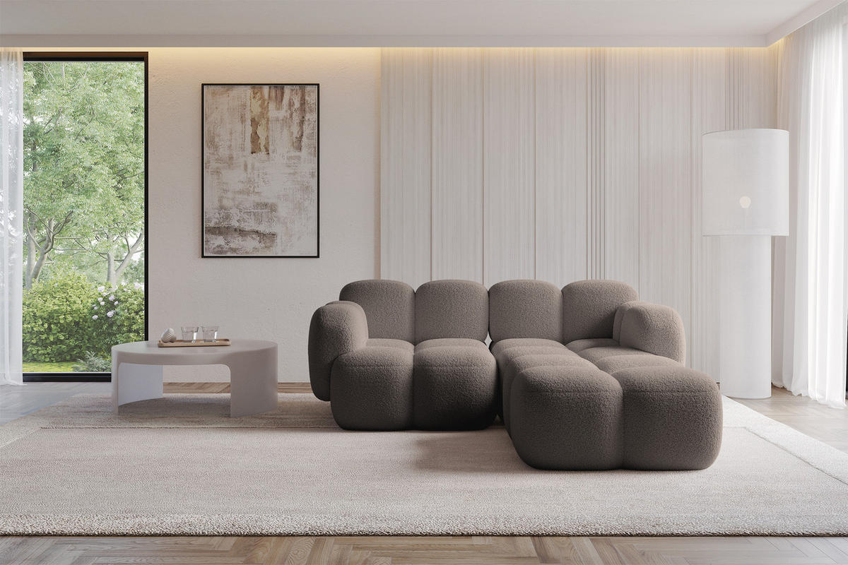 ECKSOFA modulares Sofa Rechts Miko-L1 214x205x75 Braun Bouclé - Dunkelbraun/Schwarz, Holzwerkstoff/Kunststoff (214/205cm) - ALTDECOR