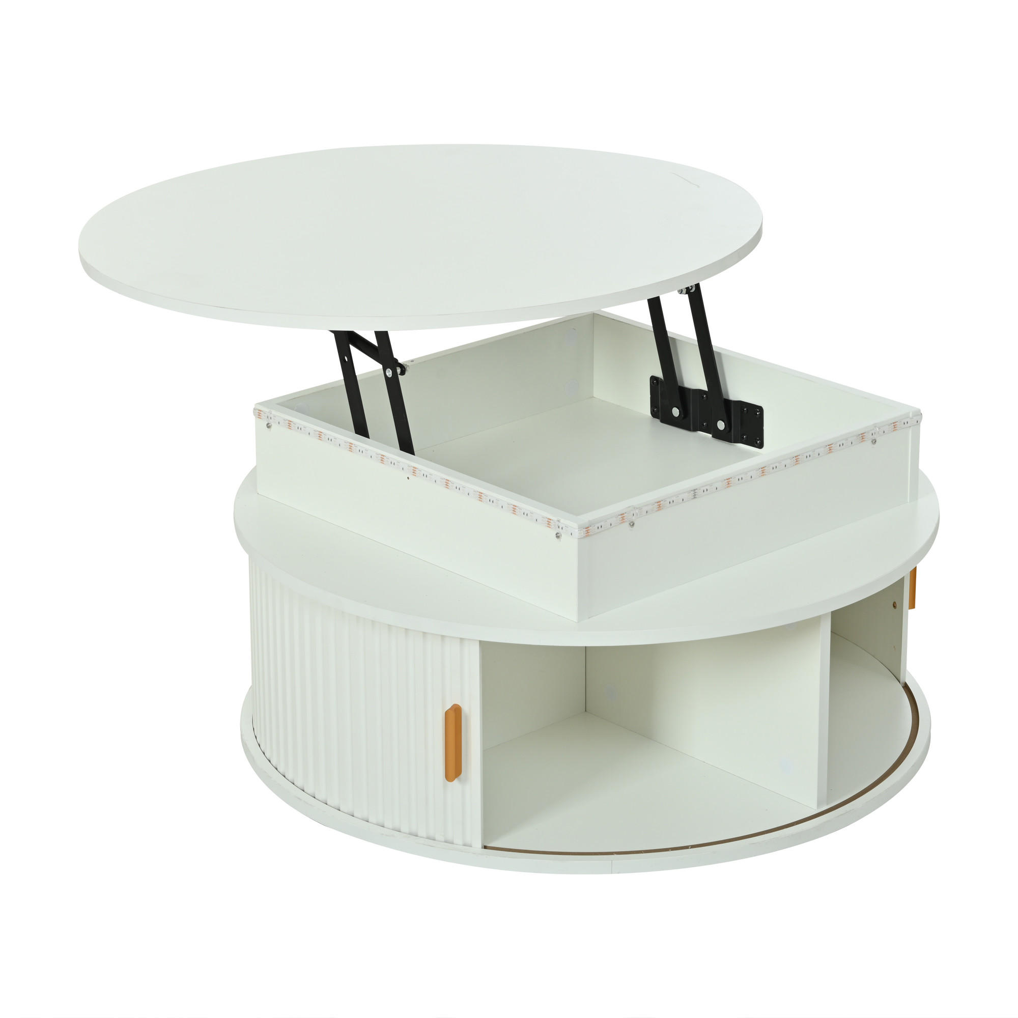 COUCHTISCH DE-37119 rund mit LED und 2 Rolltüren Weiß - Weiß, Holzwerkstoff (75/75/36.5cm) - ComfortXL