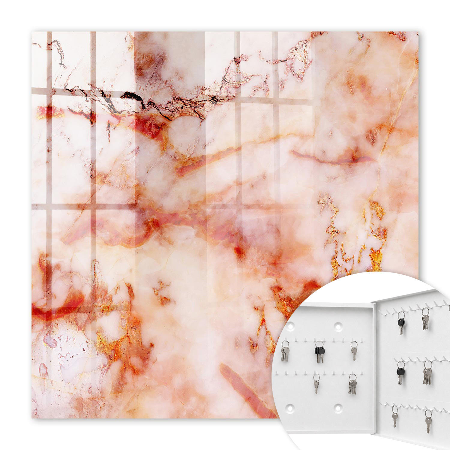 SCHLÜSSELBOX Weiß 30x30 cm – Türöffnung nach rechts - Marmormuster - Beige, Metall (30/30/5cm) - TULUP