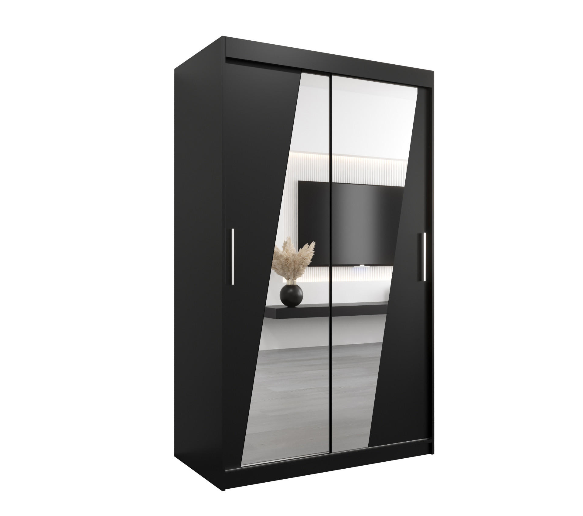 SCHWEBETÜRENSCHRANK 200/120/62 2-türig - Silberfarben/Schwarz, Holz/Kunststoff (120/200/62cm) - Abiks Möbel