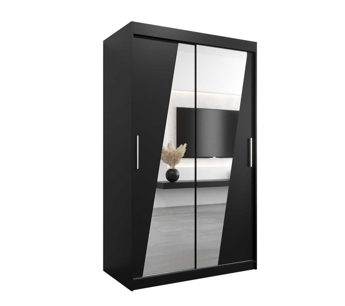 SCHWEBETÜRENSCHRANK 200/120/62 2-türig - Silberfarben/Schwarz, Holz/Kunststoff (120/200/62cm) - MÖBEL KRYSPOL