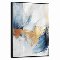 LEINWAND Bilder mit Rahmen - Gold - Blau - Aquarell - Kunst - Modern - 60x80 - Hellblau, Textil (60/80cm) - MuchoWow
