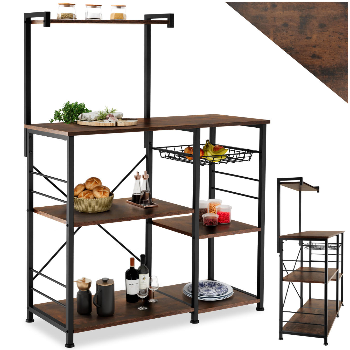 KÜCHENREGAL Crawley, 90 x 40 x 131, 5 cm, Industrial Holz dunkel, rustikal - Rostfarben, Holzwerkstoff (40/131.5/90cm) - tectake