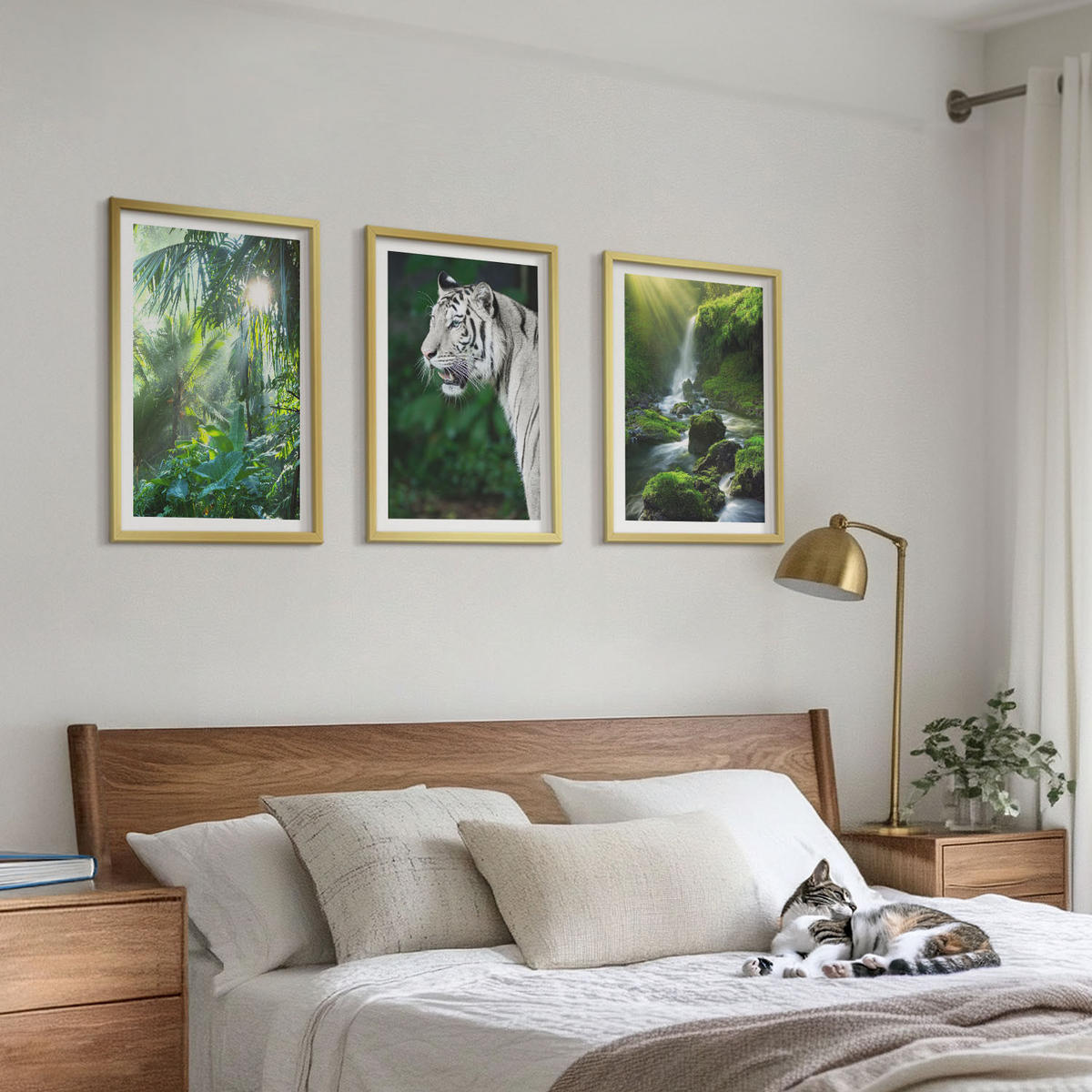 BILDER SET 3er Set - 40x60 cm Goldrahmen - Dschungeltigerwasserfall - Goldfarben, Kunststoff (40/60cm) - TULUP