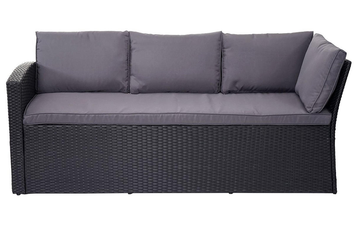 POLY-RATTAN-GARNITUR Schwarz 1 Eckbank, 1 Tisch-Set - Schwarz, Kunststoff - MCW