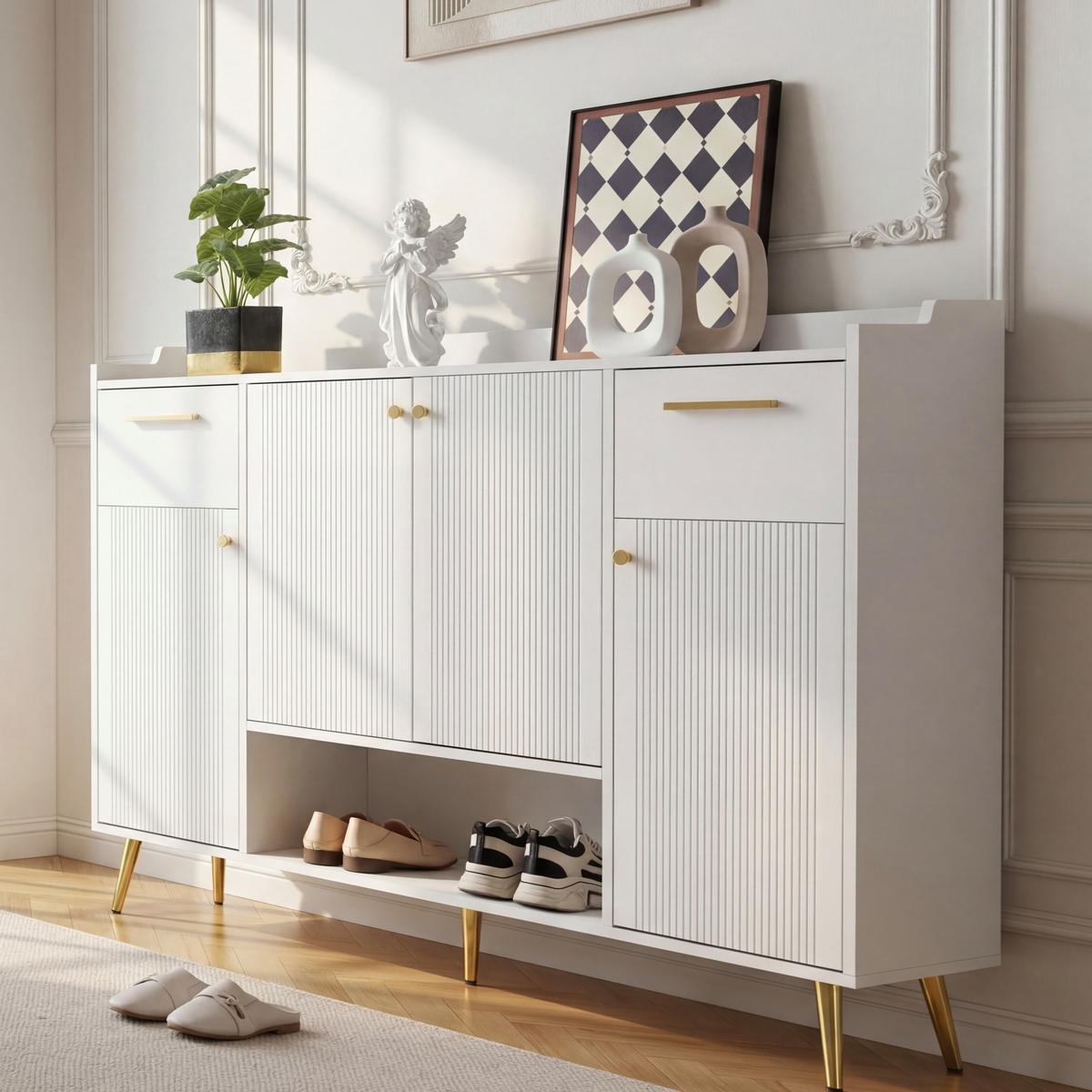 SCHUHSCHRANK White 130/37/100 cm - Weiß, Holzwerkstoff (130/100/37cm) - PANGIVO