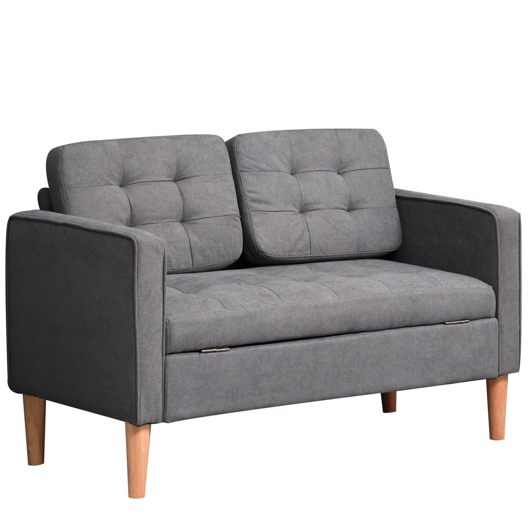 2-SITZER Sofa Stoffsofa Doppelsofa abnehmbar mit Kissen Gummiholz Baumwoll Grau - Naturfarben/Grau, Holz/Textil (62/78/117cm) - HOMCOM