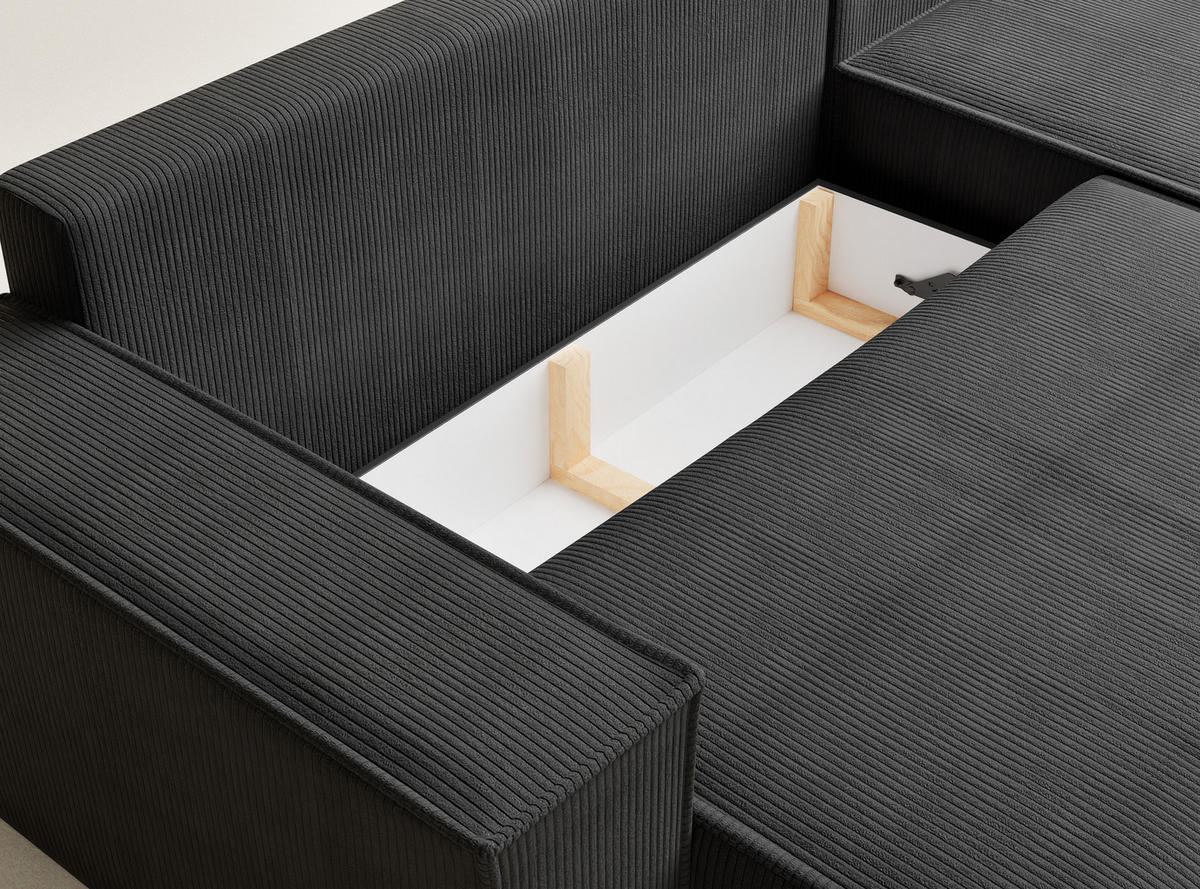ECKSOFA MIT SCHLAFFUNKTION Maze Anthrazit Samtstoff - Anthrazit/Schwarz, Holz/Holzwerkstoff (294/185cm) - Maison de Reve