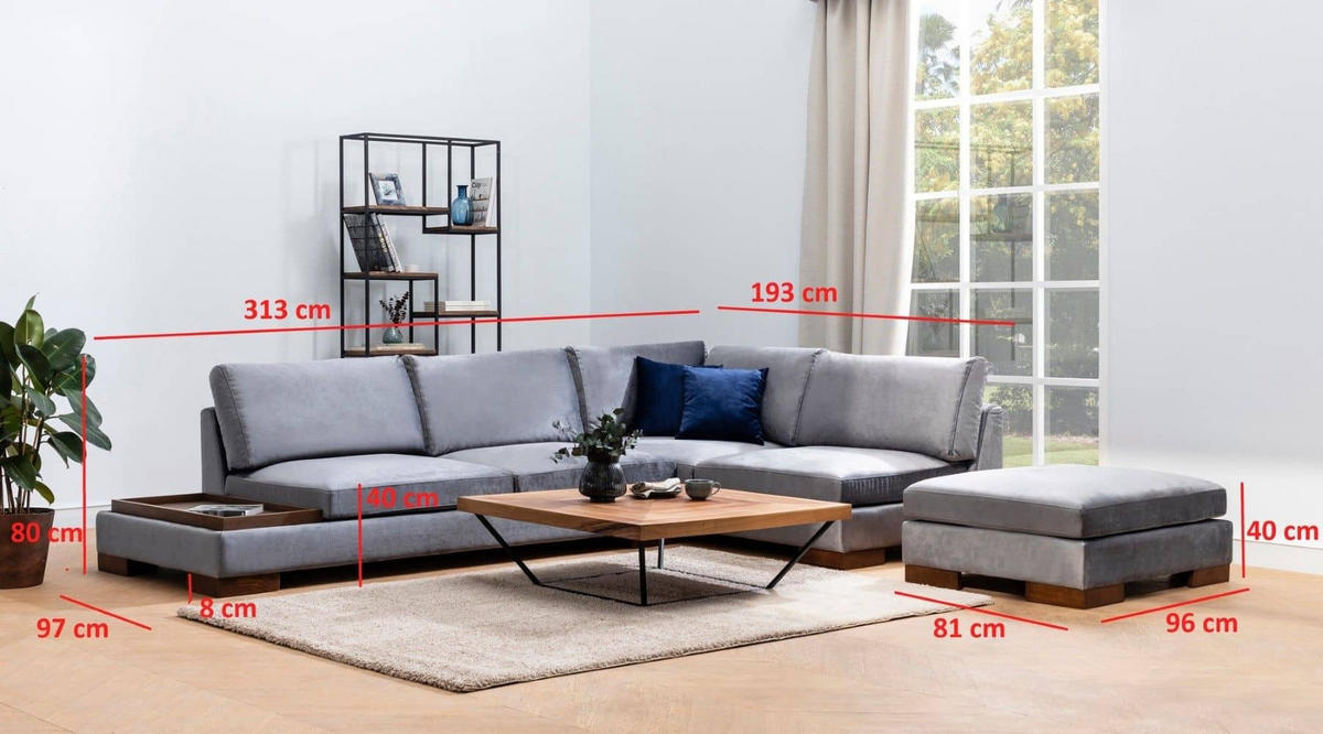 ECKSOFA mit Hocker und Lounge-Design - Dunkelgrau/Anthrazit, Holz/Textil (193/313cm) - myHomelando
