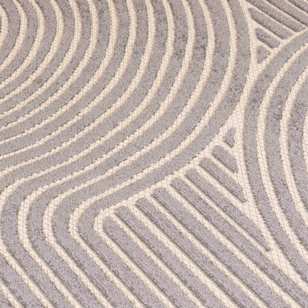 TEPPICH Grau Rund Geometrisch - Kurzflor Rund - Minimalistisch, Stilvoll - 150 x 150 cm - Beige/Grau, Textil (150/150cm) - Mazovia