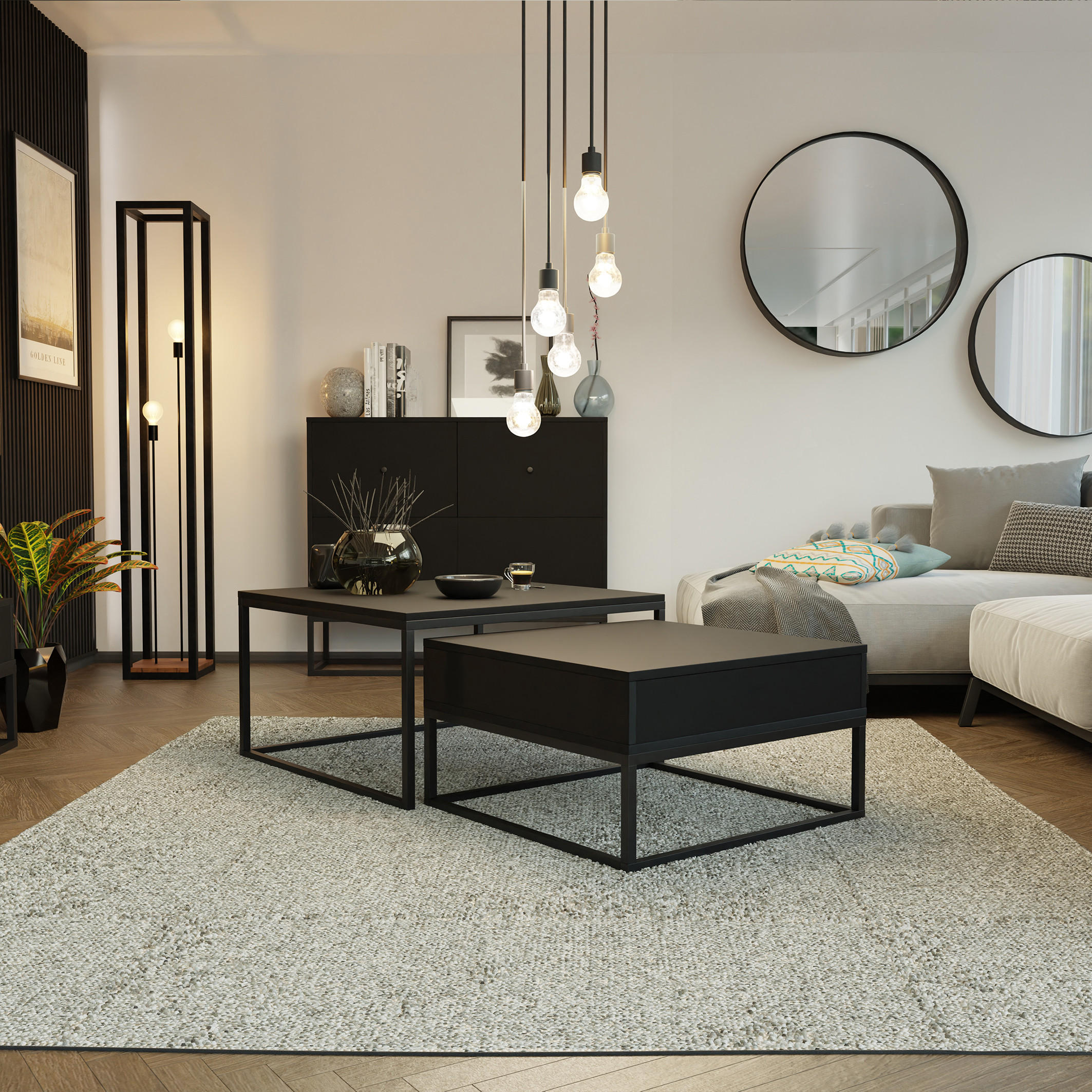 COUCHTISCH quadratisch Schwarz, MDF Tischplatte, Rahmen Schwarz - Schwarz, Holzwerkstoff (70/70/42cm) - Idohome