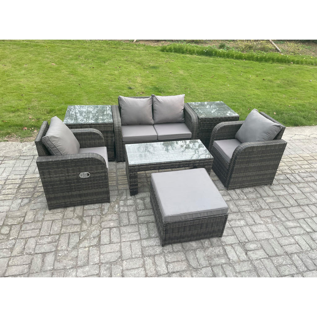 Thumbnail - Fimous Gartensofa, Dunkelgrau, Metall, Kunststoff, Glas, 5-Sitzer, Füllung: Schaumstoff, rechteckig, Loungemöbel, Lounge...