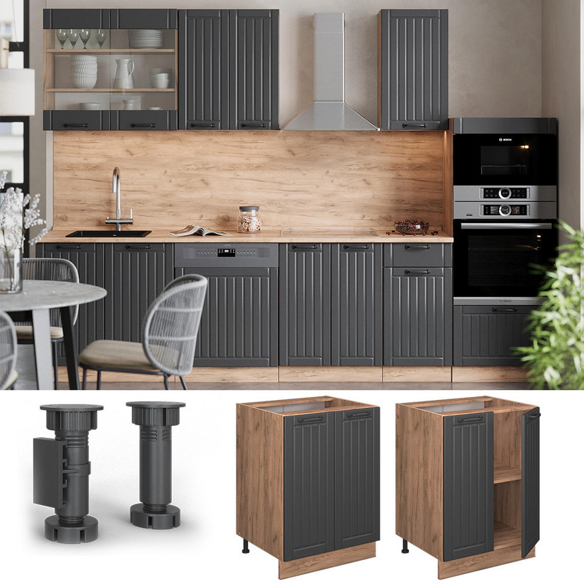 Honigeiche/Dunkelgrau, Holzwerkstoff (60/82/60cm) - Vicco