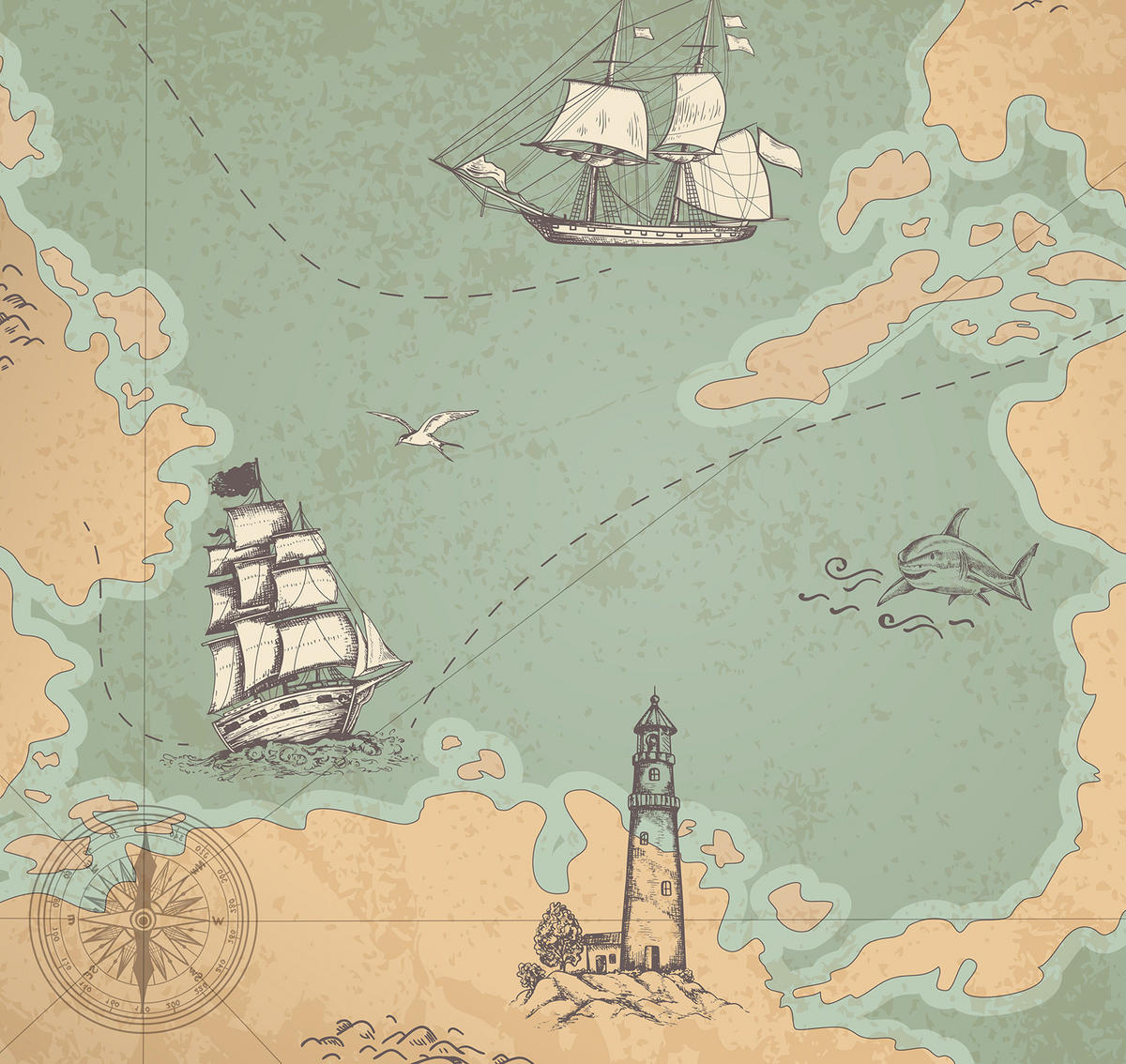 ROLLO LICHTDURCHLÄSSIG 140x140 cm Meereskarte - Blau, Textil (140/140cm) - TULUP