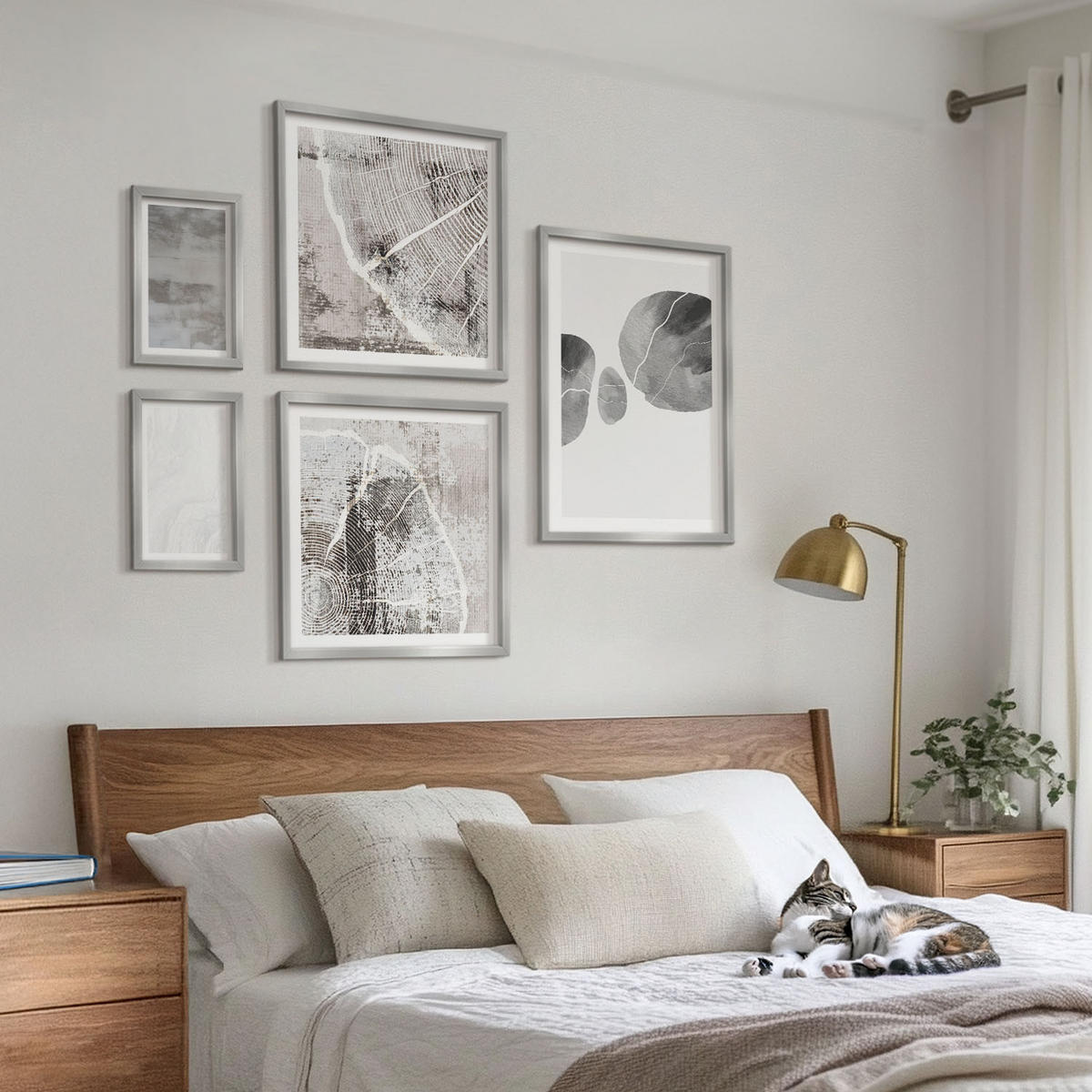 WANDBILDER 5er Set - 50x50 cm & 20x30 cm & 40x60 cm Silberner Rahmen - Abstrakte moderne Formen - Silberfarben, Kunststoff (40/60cm) - ArtPrintCave