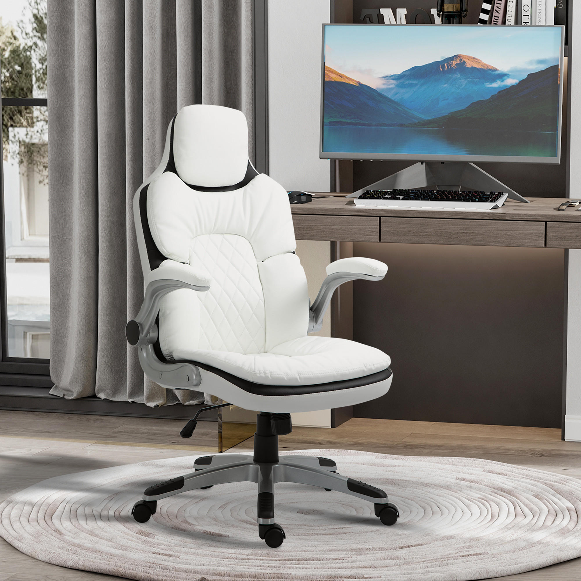 ERGONOMISCHER Bürostuhl, Armlehne - Weiß, Kunststoff (67/121/69cm) - Vinsetto