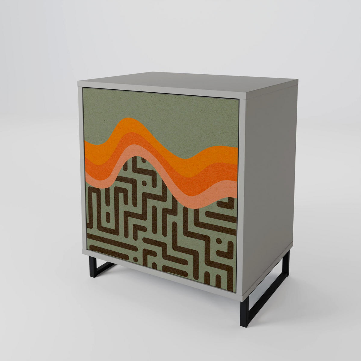 SIDEBOARD SIMPLE SOLUTIONS, Grau, 57,5x42x72,5 cm, Schwarze Metallfüße - Multicolor/Schwarz, Holzwerkstoff/Metall (57.5/72.5/42cm) - SpaceRebels
