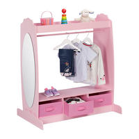 VEŠIAK Ružový detský so zrkadlom 3 textilné boxy 107 cm - ružová, kompozitné drevo/textil (97.5/107/61cm) - Relaxdays