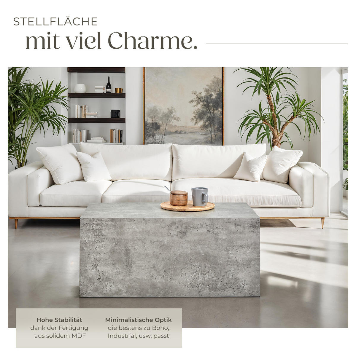 COUCHTISCH Lasley,90 x 50 x 40 cm,Beton Optik - Grau, Holz (50/90/40cm) - tectake